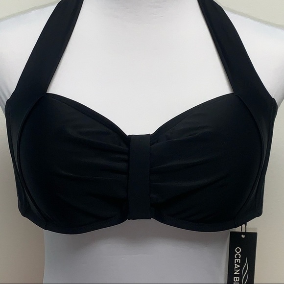 OCEAN BLUES | Size S | Black Ruched Halter Swim Top - Picture 2 of 8